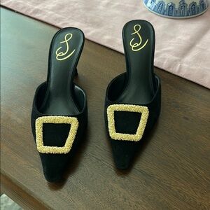 New Elegant Black and Gold Women's Sam Edelman Mules